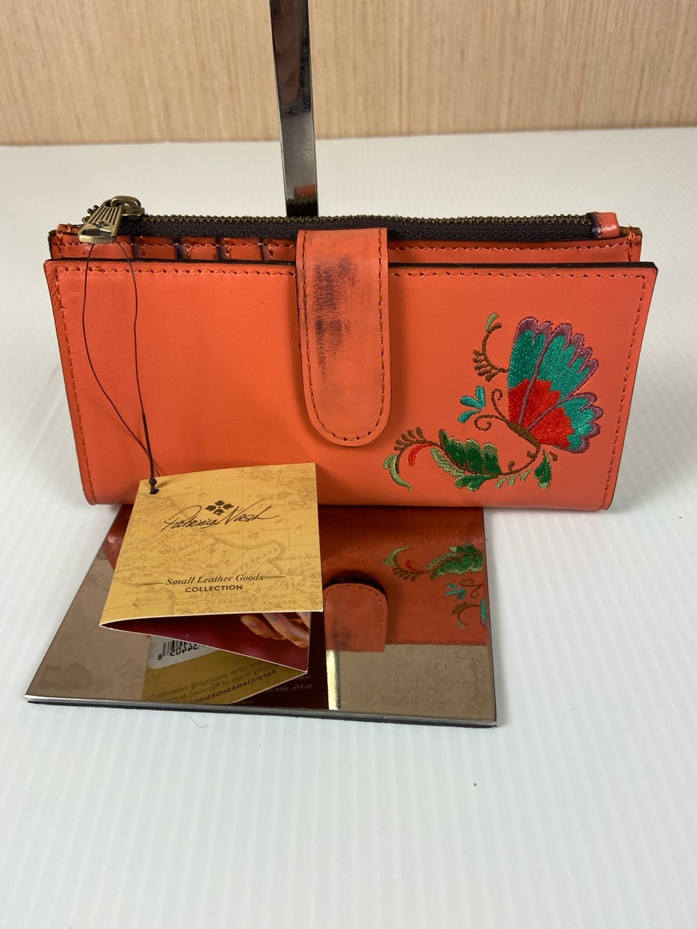Patricia Nash Nazari Butterfly Embroidered RFID Leather Wallet Coral Beet NWT